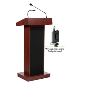 NPS Orator Mahogany Lectern with Wireless Tie Clip Lavalier Mic