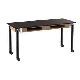 NPS Signature Black Resistant Top Lab Table with Book Compartments and Cast...