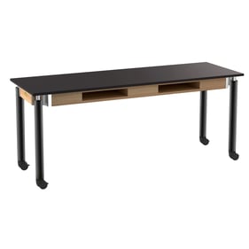 NPS Signature Black Resistant Top Lab Table with Book Compartments and Cast...