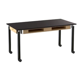 NPS Signature Black Resistant Top Lab Table with Book Compartments and Cast...