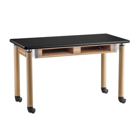 NPS Signature Oak Black HPL Top Lab Table with Book Compartments and Caster...