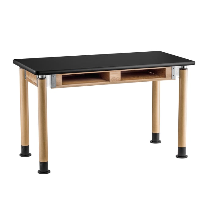 NPS Signature Oak Black HPL Top Lab Table with Book Compartments - 24x48 NPS-SLT5-2448HB