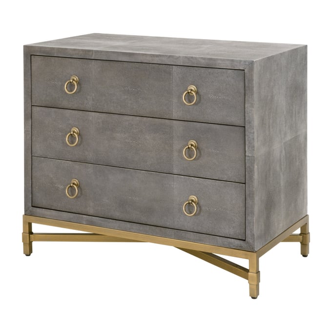 Essentials For Living Strand Gray Shagreen Brushed Gold 3 Drawers Night Stand OEF-6120-GRY-SHG-GLD