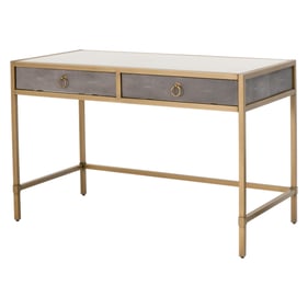 Essentials For Living Strand Gray Wood Shagreen Brushed Gold Drawer Desk