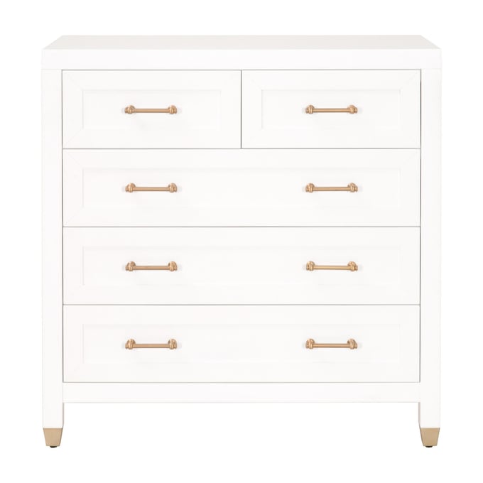 Essentials For Living Stella Matte White 5 Drawers High Chest OEF-6135-WHT-BBRS