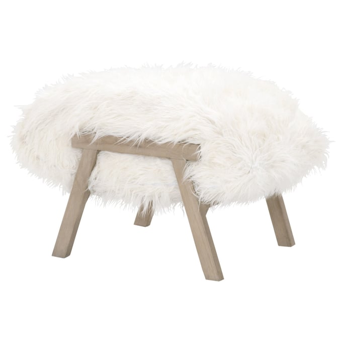 Essentials For Living Tibet White Fur Smoke Gray Ottoman OEF-8036-SGRY-OAK-WHT