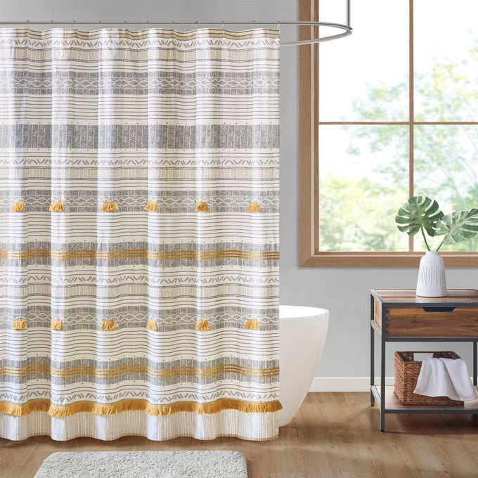 Olliix INK IVY Cody Gray Yellow Curtain with Tassel OLIX-II70-1284