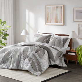 Olliix Urban Habitat Adrian Gray Full Queen Botanical Cotton Duvet Cover Se...