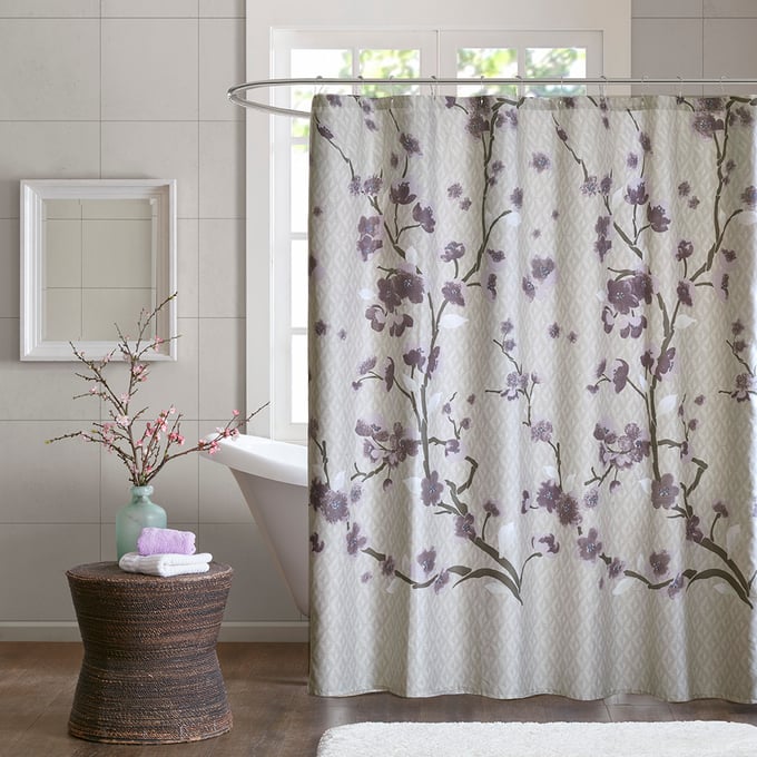 Olliix Madison Park Holly Purple Cotton Shower Curtain OLIX-MP70-4172