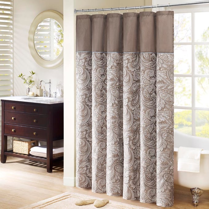 Olliix Madison Park Aubrey Blue Brown Jacquard Shower Curtain OLIX-MP70-224