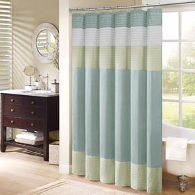 Olliix Madison Park Amherst Green Faux Silk Shower Curtain