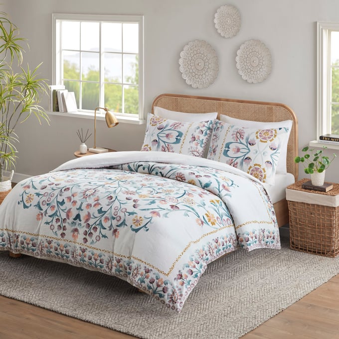 Olliix Madison Park Gemma White Full Queen 3pc Duvet Cover Set OLIX-MP12-8285