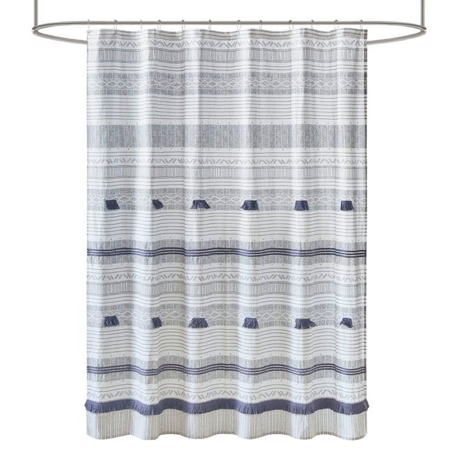 Olliix INK IVY Cody Gray Navy Curtain with Tassel OLIX-II70-1285