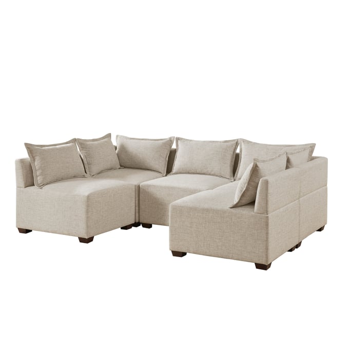 Olliix INK IVY Molly Linen 5pc Modular U Shape Sectional OLIX-II100-0561