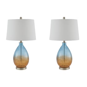 2 Olliix 510 Design Cortina Blue Ombre Glass Table Lamps