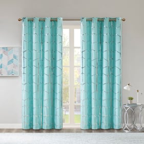 Olliix Intelligent Design Raina Aqua Silver Blackout Grommet Top Curtain Pa...