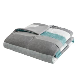 Olliix Madison Park Essentials Jaxon Aqua Grey Full Comforter Set with Bed ...