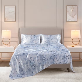 Olliix Madison Park Essentials Printed Satin Blue Twin Sheet Set