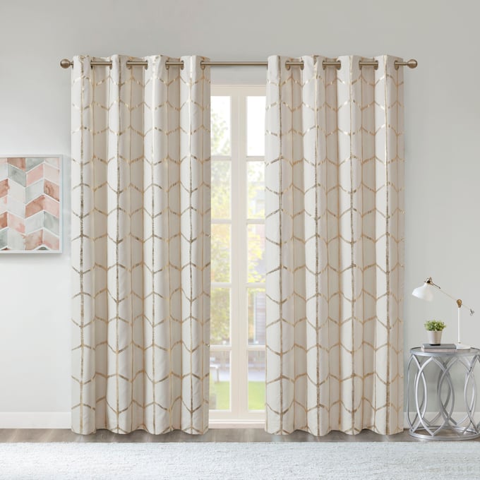 Olliix Intelligent Design Raina Ivory Gold Curtain Panel Pair OLIX-ID40-2233