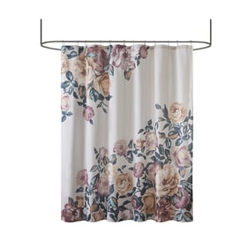 Olliix Madison Park Charisma Ivory Cotton Floral Printed Shower Curtain