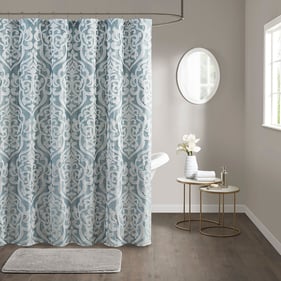 Olliix Madison Park Odette Aqua Silver Jacquard Shower Curtain