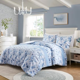 Olliix Intelligent Design Christa Blue Full Queen Floral Striped Duvet Cove...