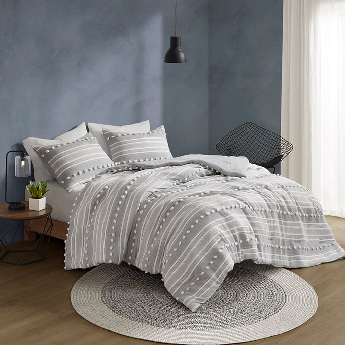 Olliix Urban Habitat Rowan Grey Full Queen Jacquard Duvet Cover Set OLIX-UH12-2488