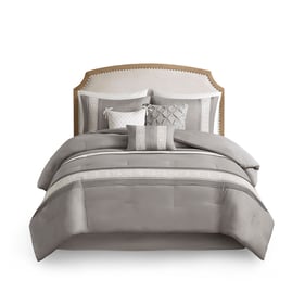 Olliix Madison Park Lacey Grey Cal King 7pc Comforter Set with Throw Pillow...