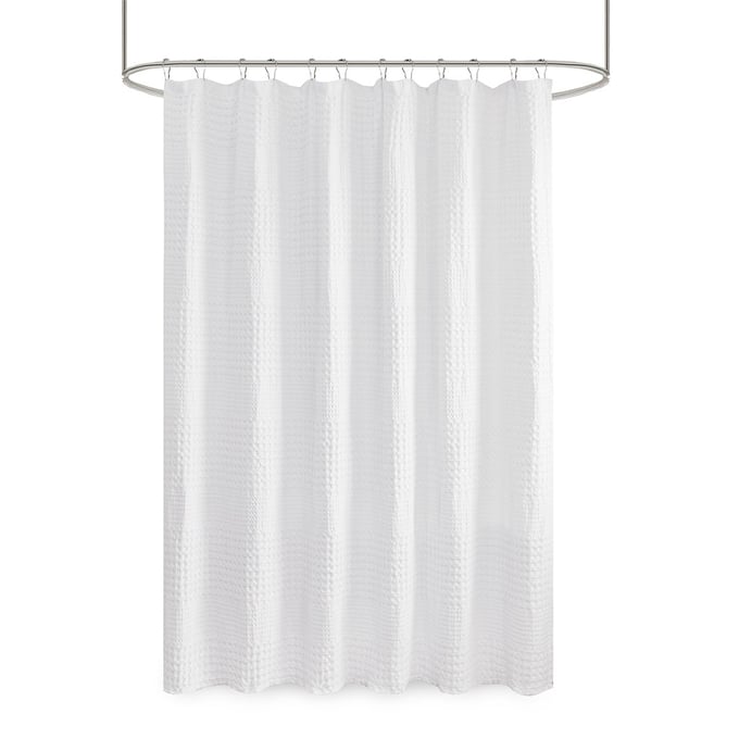 Olliix Madison Park Arlo White Super Waffle Textured Solid Shower Curtain OLIX-MP70-6824A