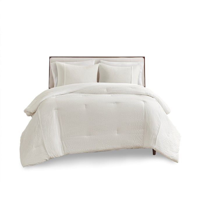 Olliix Beautyrest Apollo Ivory Full Queen 3pc Striped Seersucker Oversized Comforter Set OLIX-BR10-3840