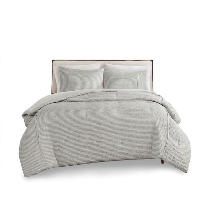 Olliix Beautyrest Apollo Gray Full Queen 3pc Striped Seersucker Oversized Comforter Set OLIX-BR10-3844