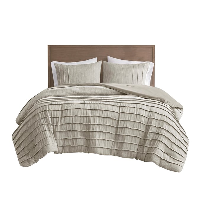 Olliix Beautyrest Maddox Natural Full Queen 3pc Comforter Set with Pleats OLIX-BR10-3868