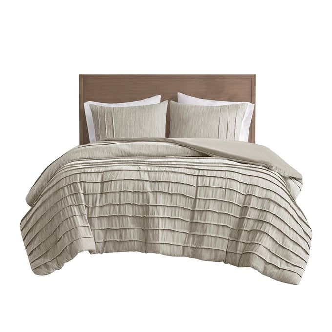 Olliix Beautyrest Maddox Natural Full Queen 3pc Duvet Cover Set with Pleats OLIX-BR12-3870