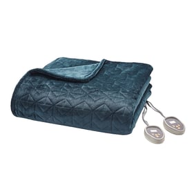 Olliix Beautyrest Quilted Plush Teal Full Heated Blanket