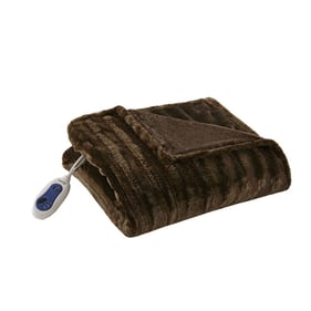 Olliix Beautyrest Heated Duke Brown Faux Fur Heated Throw