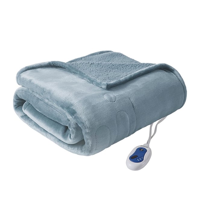 Olliix Beautyrest Heated Microlight To Berber Blue Throw OLIX-BR54-0308