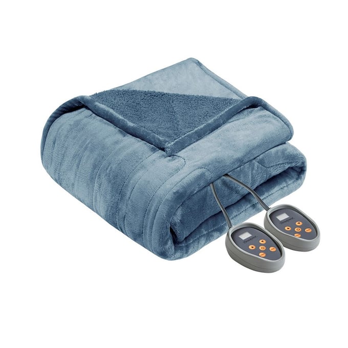 Olliix Beautyrest Heated Microlight To Berber Blue Full Blanket OLIX-BR54-0378