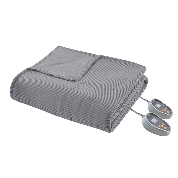 Olliix Beautyrest Electric Micro Fleece Grey Queen Heated Blanket OLIX-BR54-0413