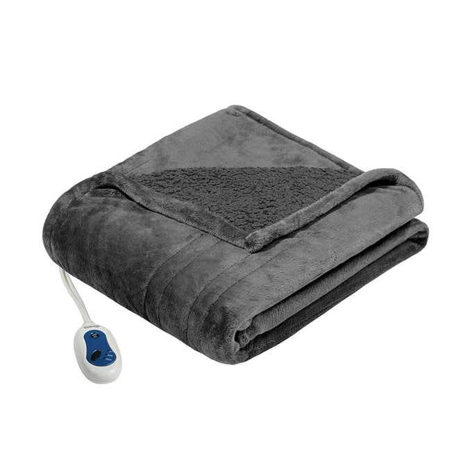 Olliix Beautyrest Heated Microlight To Berber Grey Throw OLIX-BR54-0415