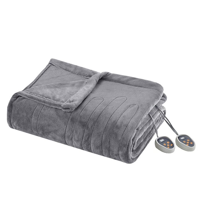 Olliix Beautyrest Heated Plush Grey King Blanket OLIX-BR54-0516