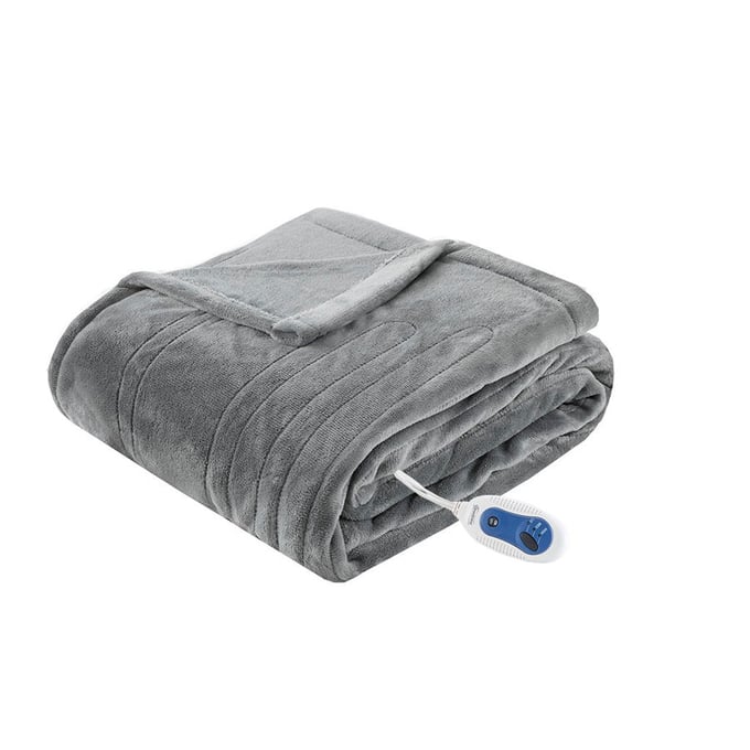 Olliix Beautyrest Heated Plush Grey Throw OLIX-BR54-0529