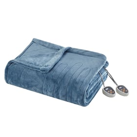 Olliix Beautyrest Heated Plush Sapphire Blue Twin Blanket