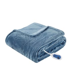 Olliix Beautyrest Heated Plush Sapphire Blue Throw