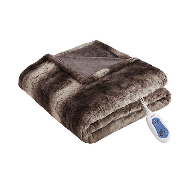 Olliix Beautyrest Zuri Brown Oversized Faux Fur Heated Throw OLIX-BR54-0853