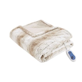 Olliix Beautyrest Zuri Sand Oversized Faux Fur Heated Throw