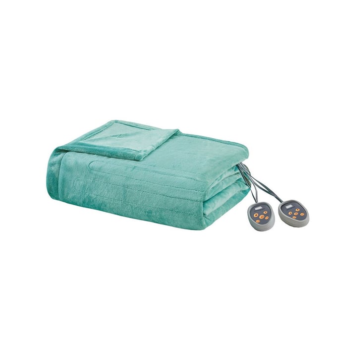 Olliix Beautyrest Heated Plush Aqua Queen Blanket OLIX-BR54-0905