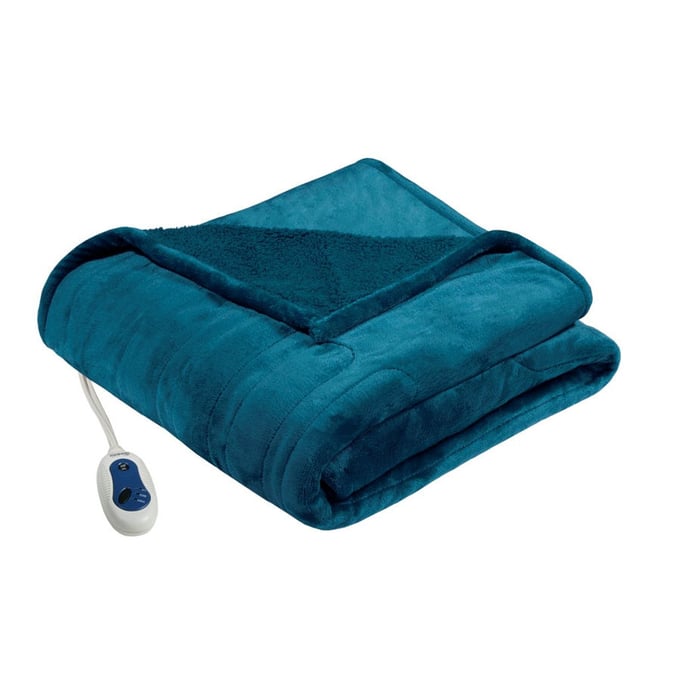 Olliix Beautyrest Heated Microlight To Berber Teal Throw OLIX-BR54-1926