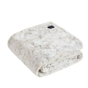 Olliix Beautyrest Zuri Snow Leopard Faux Fur Heated Wrap with Built In Cont...