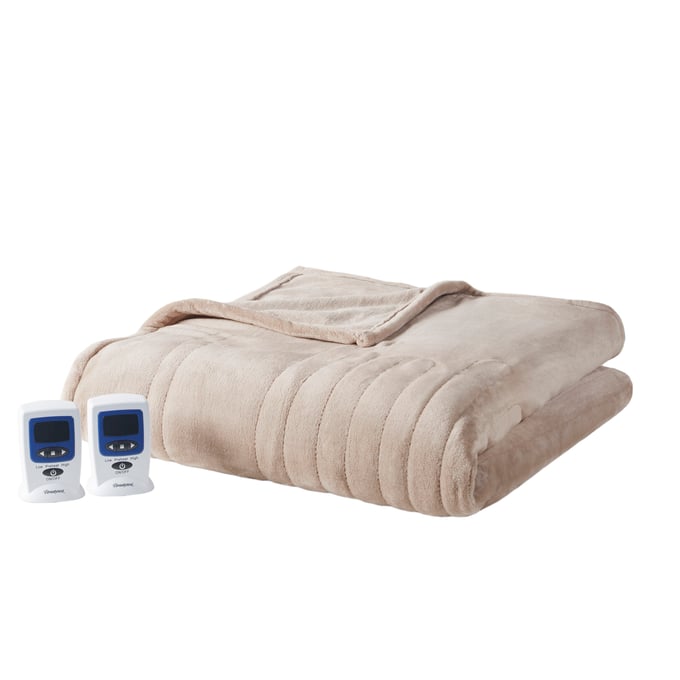 Olliix Beautyrest Microplush Taupe Queen Heated Blanket with Wifi Technology OLIX-BR54-4130