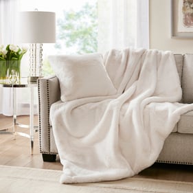 Olliix Croscill Sable Ivory Solid Faux Fur Throw